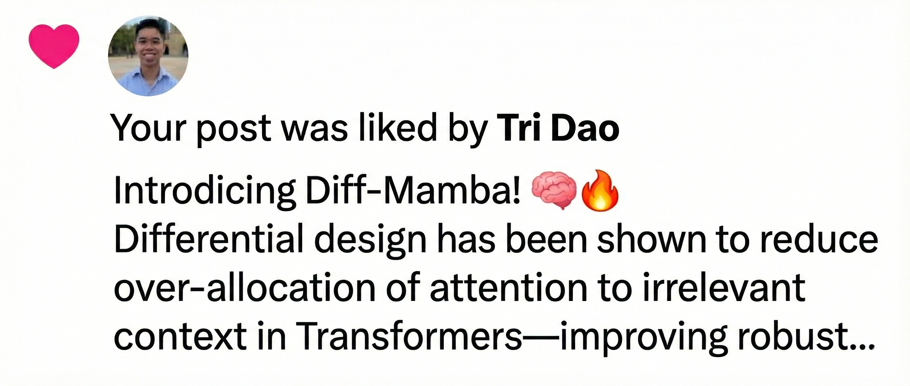 Diff-Mamba Post by Tri Dao